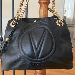 Valentino By Mario Valentino Black Shoulder Bag with Gold Accents